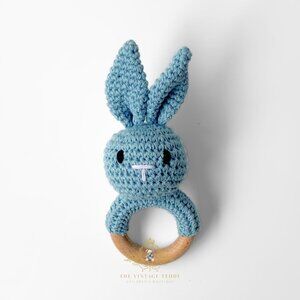 NWT Cute Handmade Crochet Bunny Baby Rattle Baby & Toddler Wooden Plush Toys